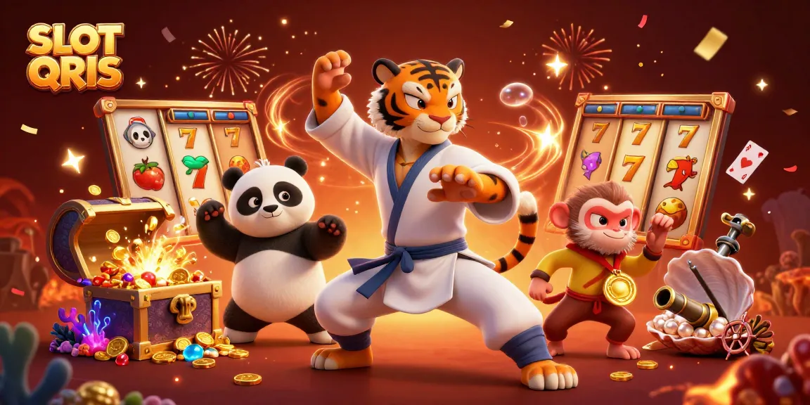 Engage with SLOT QRIS action featuring vibrant characters and dynamic gambling elements in a celebratory casino scene.