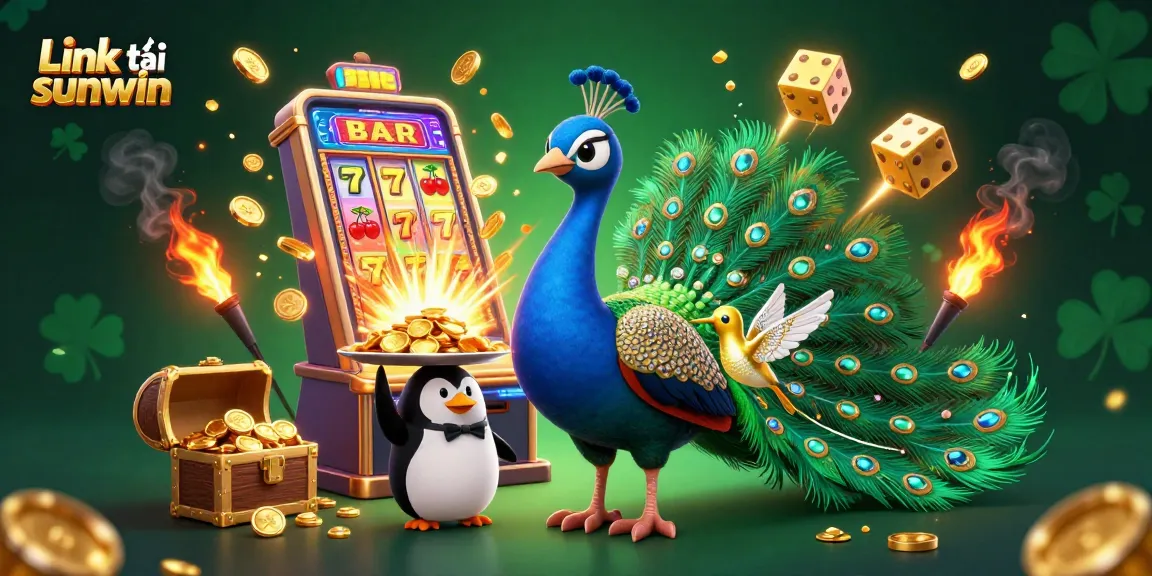 Experience the excitement of Link tải sunwin with a dynamic casino scene and vibrant 3D characters.