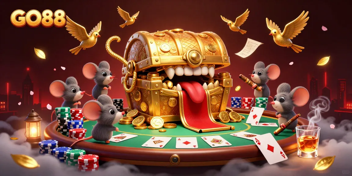 Winning at GO88 with a treasure chest bursting with riches, enticing players in a vibrant casino