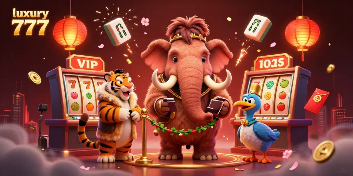 Experience the excitement of luxury 777 gaming with a vibrant 3D illustration of a mammoth bouncer and casino elements.