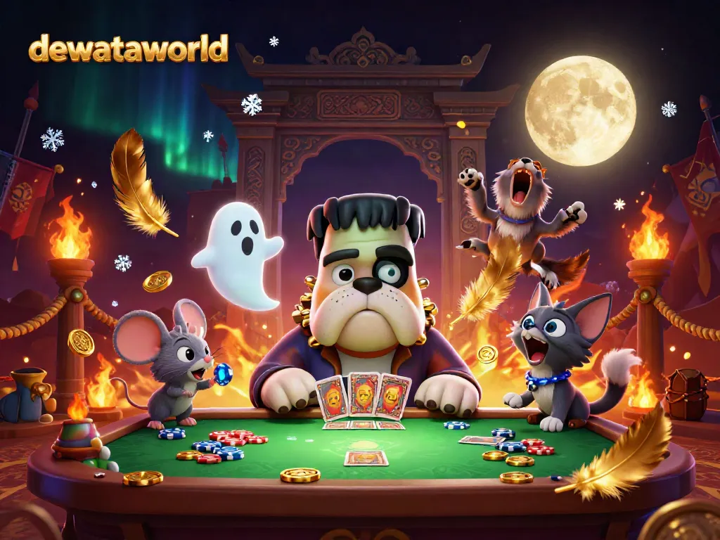 Permainan slot di dewataworld dengan karakter kartun 3D yang menarik dan atmosfer kasino yang mendebarkan.