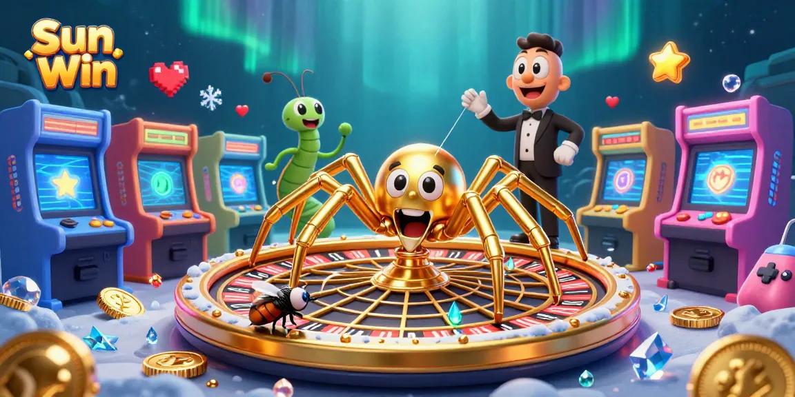 Spin and win at Sun Win's thrilling online casino experience with vibrant golden web and 3D gaming elements.
