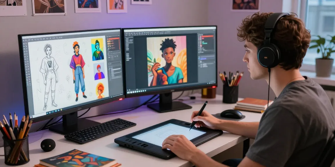 Creating immersive NSFW AI characters in a vibrant digital art studio