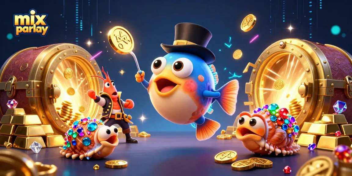 Menangkan mix parlay dengan ilustrasi anglerfish, udang bajak laut, dan siput harta karun.