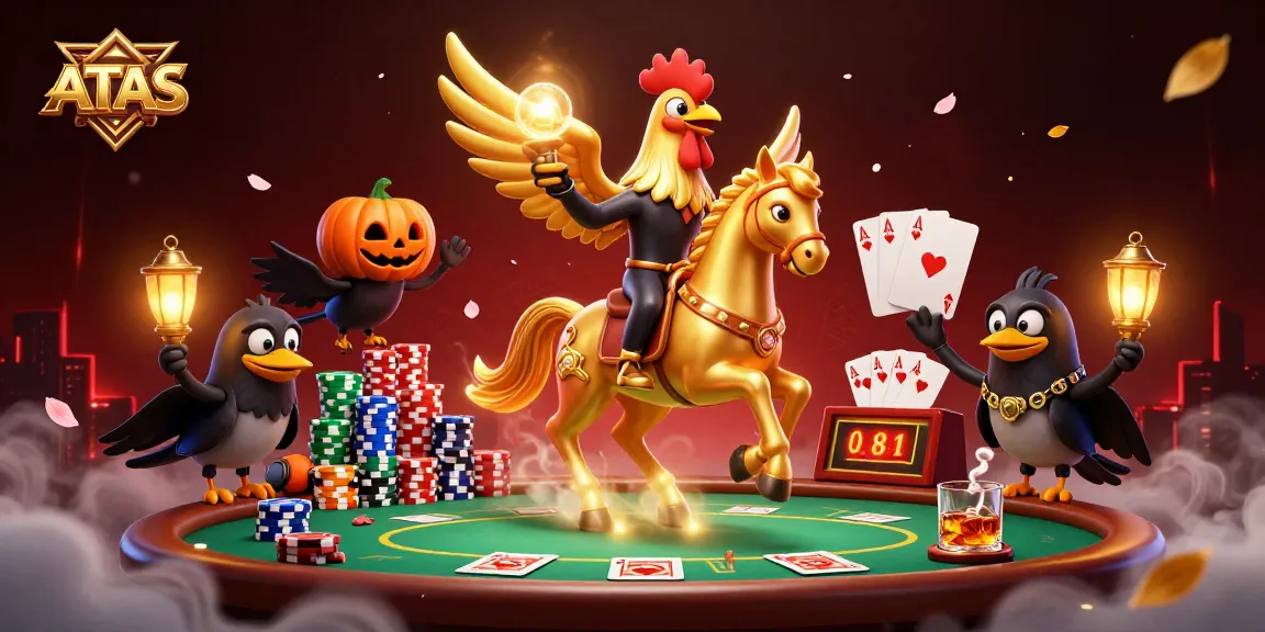 Play ATAS casino games with thrilling moments of a golden rooster and spectral horse in action.