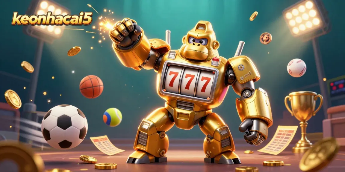 Engage with keonhacai5 and witness a thrilling sports betting scene featuring a golden gorilla mech.