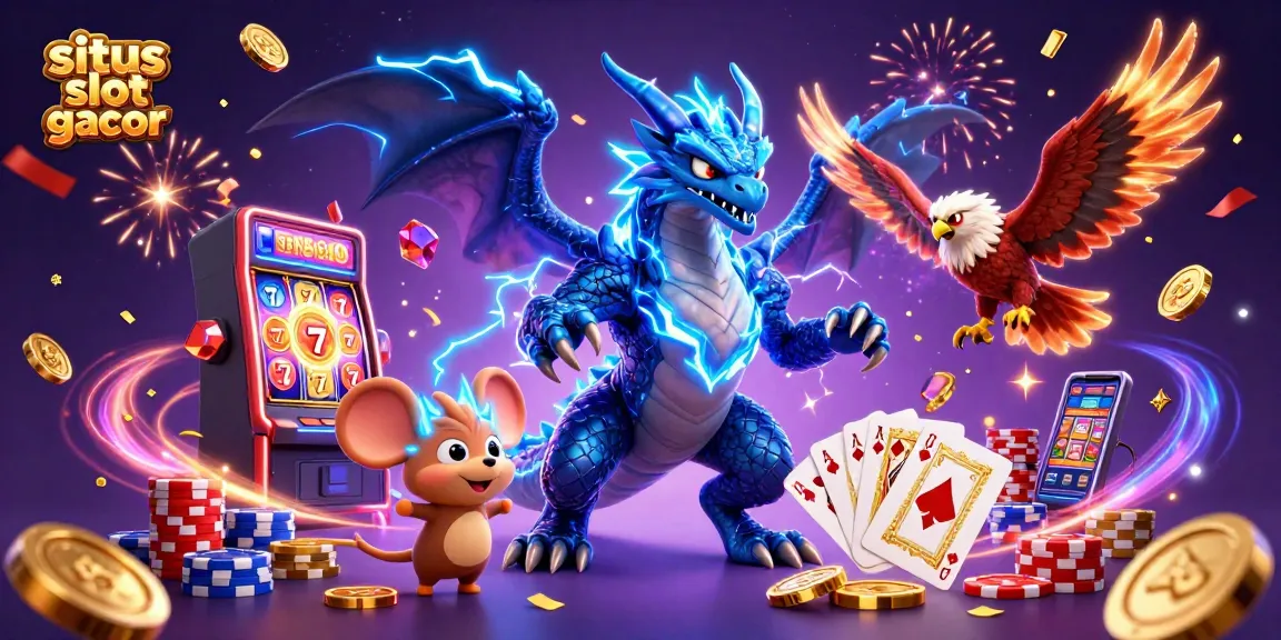 Experience the thrill of winning at situs slot gacor with vibrant casino characters and dynamic slot elements.