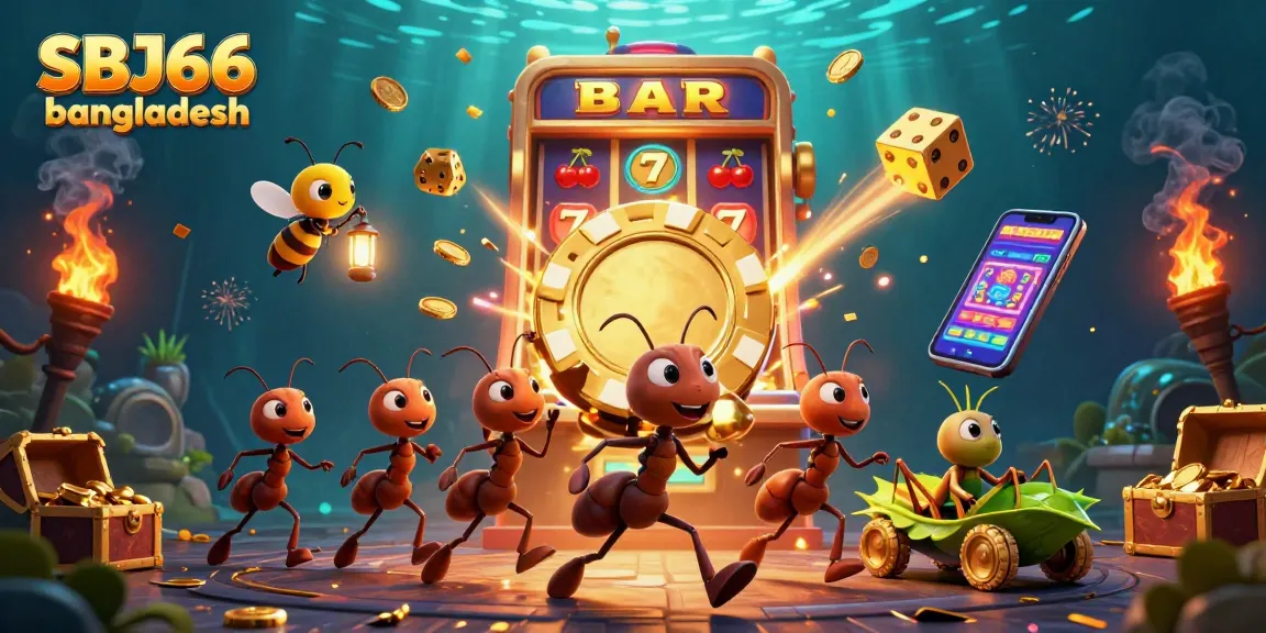 Engage with SBJ66 bangladesh as playful cartoon ants attempt a heist through a colorful casino wonderland.