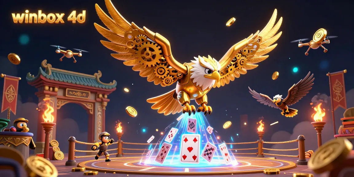 Experience the thrill of winbox 4d with a dynamic scene featuring golden eagle characters in action.