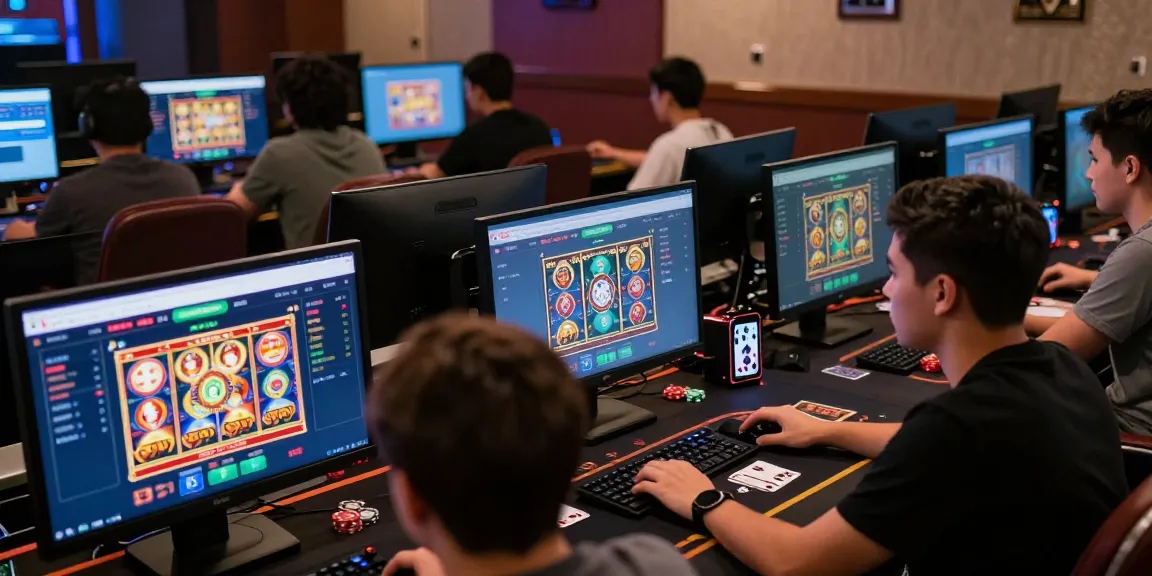 Engaged players on kebuntoto gambling platform, showcasing excitement and vibrant game graphics.