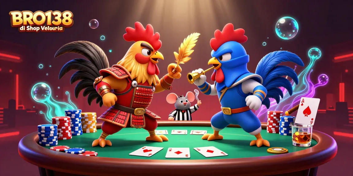 Engage in thrilling action at BRO138 di Shop Velouria with intense rooster battles and dynamic gambling elements.