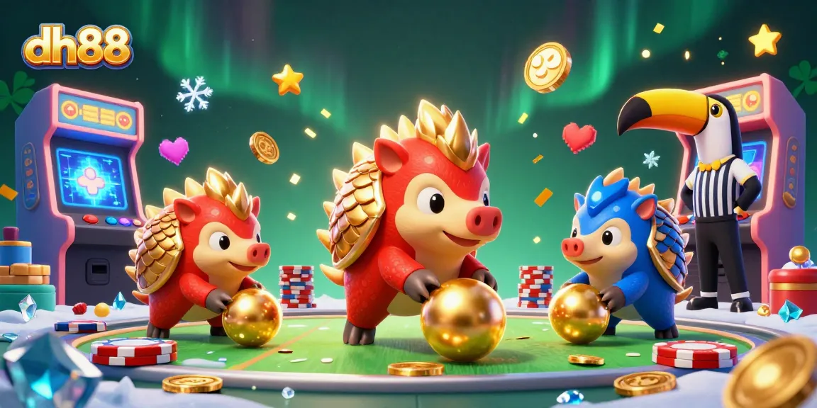 Engage with dh88 to roll the jackpot as pangolins bowl through poker chips in a vibrant casino scene.