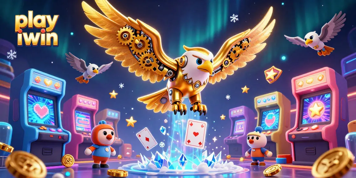 Play iwin and win big with the cybernetic eagle soaring through a colorful casino universe!