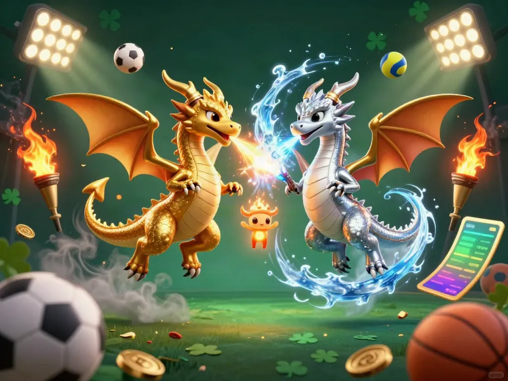 Experience thrilling gameplay at sunwin with a dynamic scene featuring dragons, sports elements, and energetic visuals.
