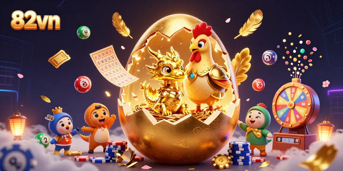 Experience the excitement of 82vn with a golden dragon amidst vibrant gambling elements.