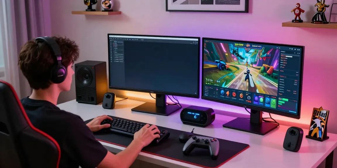Luxury111 gamer focused on multi-screen gaming setup with dynamic graphics.