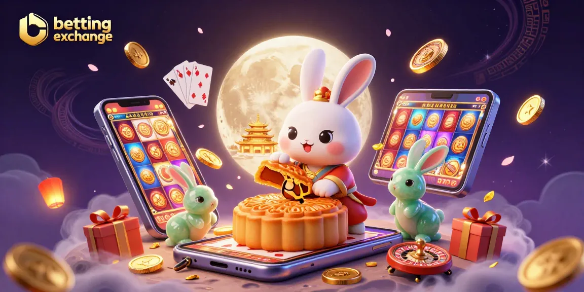 Experience the betting exchange with moon rabbits unveiling poker chips amidst a vibrant casino scene.