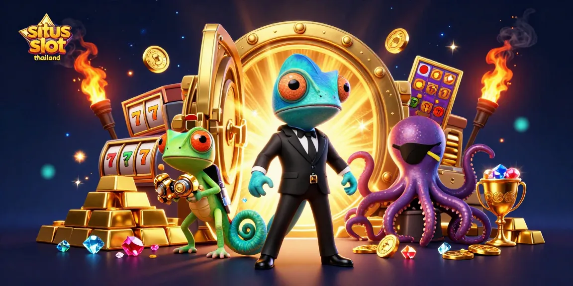 Engage with situs slot thailand in this vibrant casino scene featuring colorful slot reels and winning jackpots.