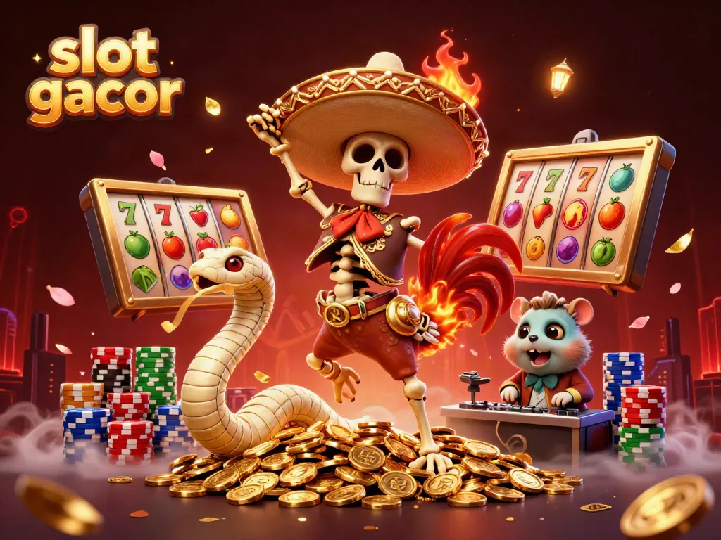 Experience the thrill of slot gacor with animated characters celebrating jackpots amidst casino elements.