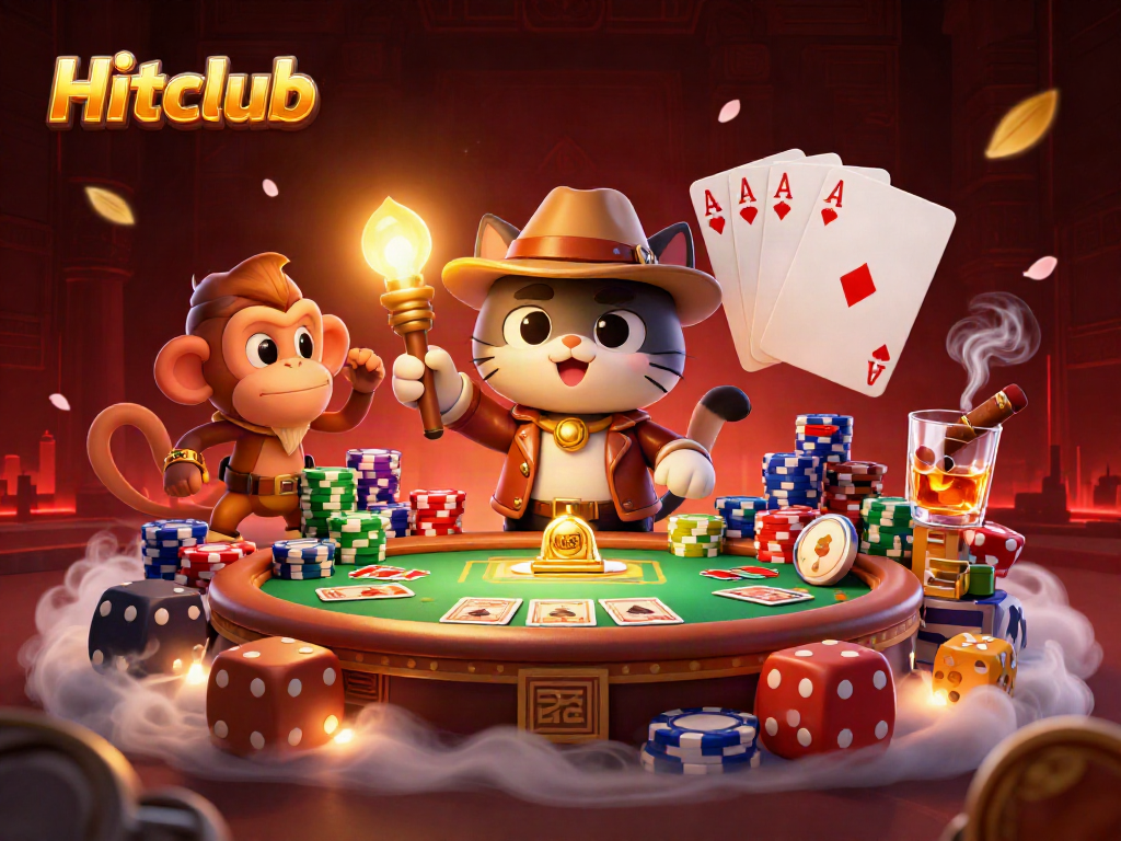 Hitclub engages players with a vibrant scene of a cat archaeologist discovering treasures among casino artifacts.