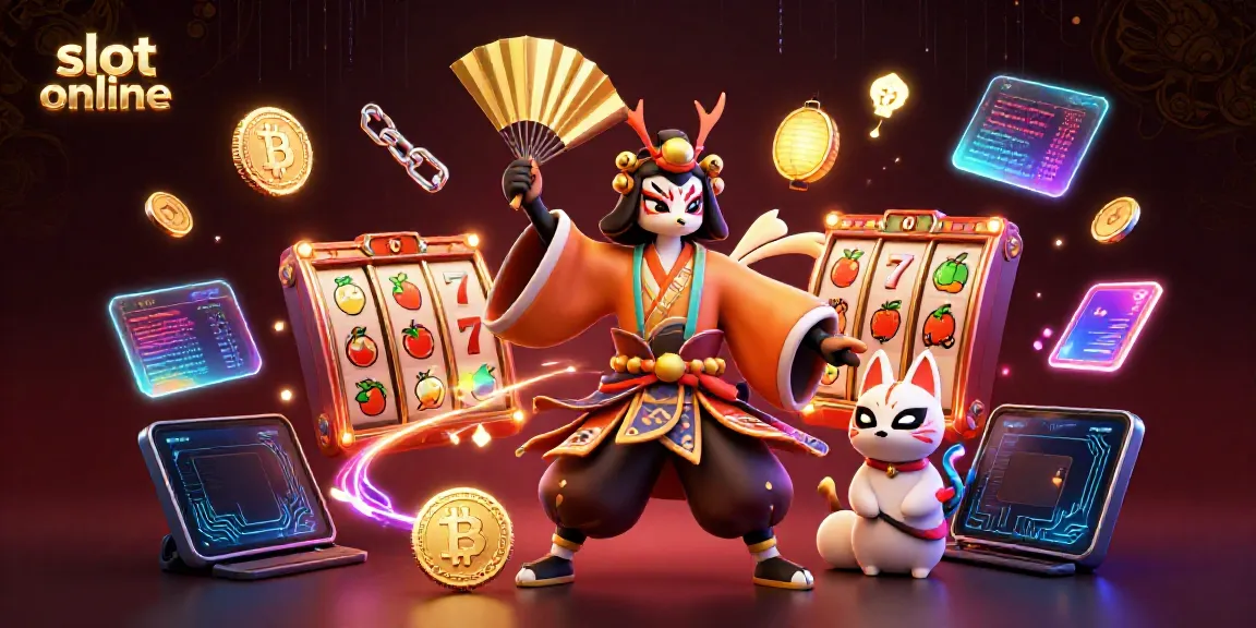 Spin the reels of slot online games in a dynamic casino scene featured in a vibrant 3D illustration.