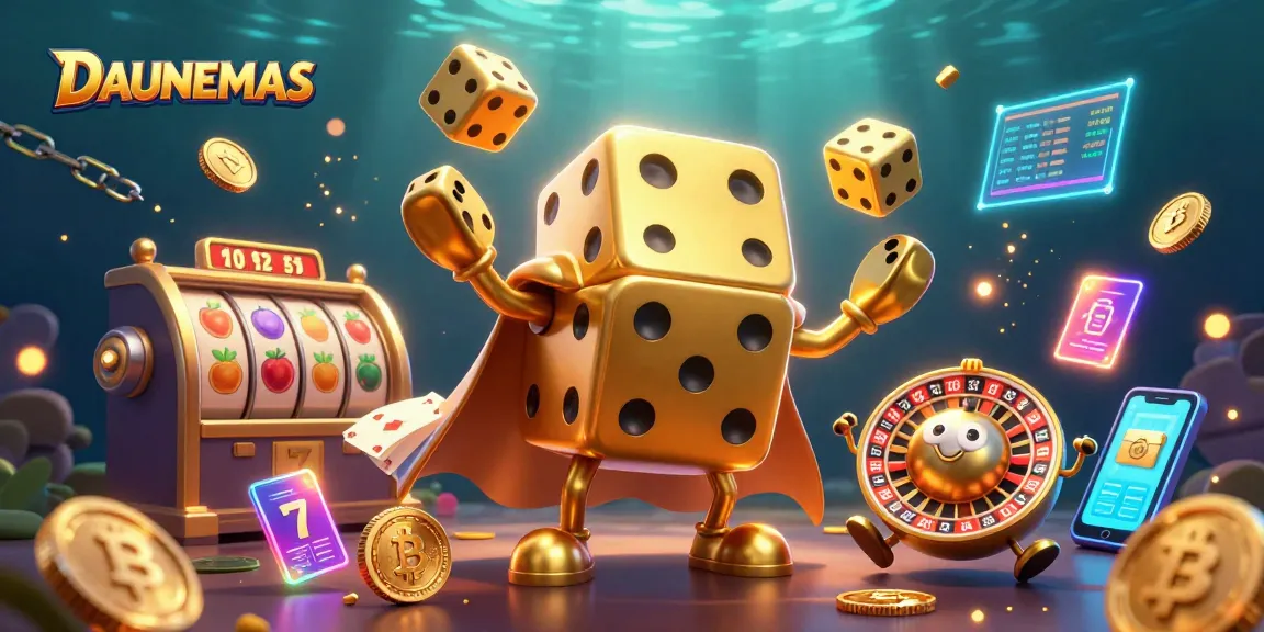 Engage with DAUNEMAS through vibrant 3D casino characters featuring slot game elements.