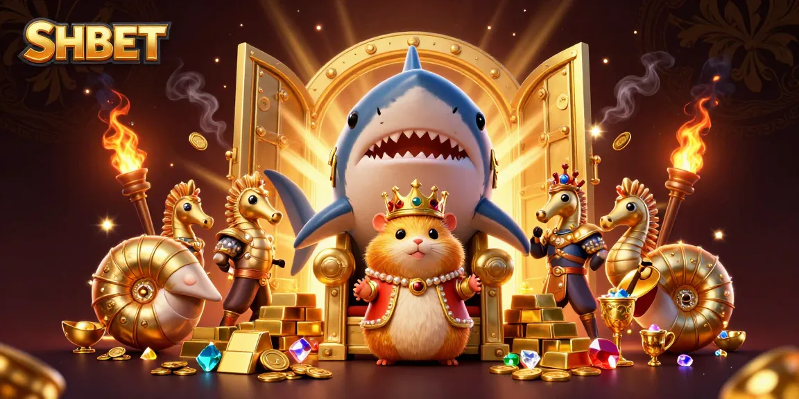Experience thrilling gaming moments with SHBET, a vibrant 3D fantasy casino scene bursting with riches.