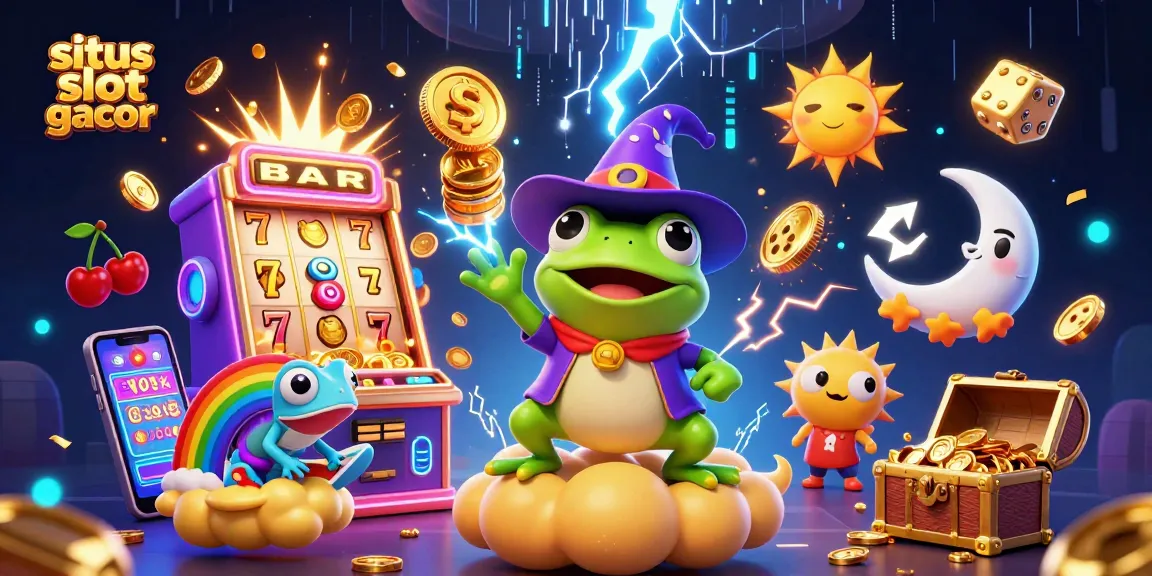 Experience luck with situs slot gacor as the weather wizard frog conjures coins amidst vibrant casino elements.