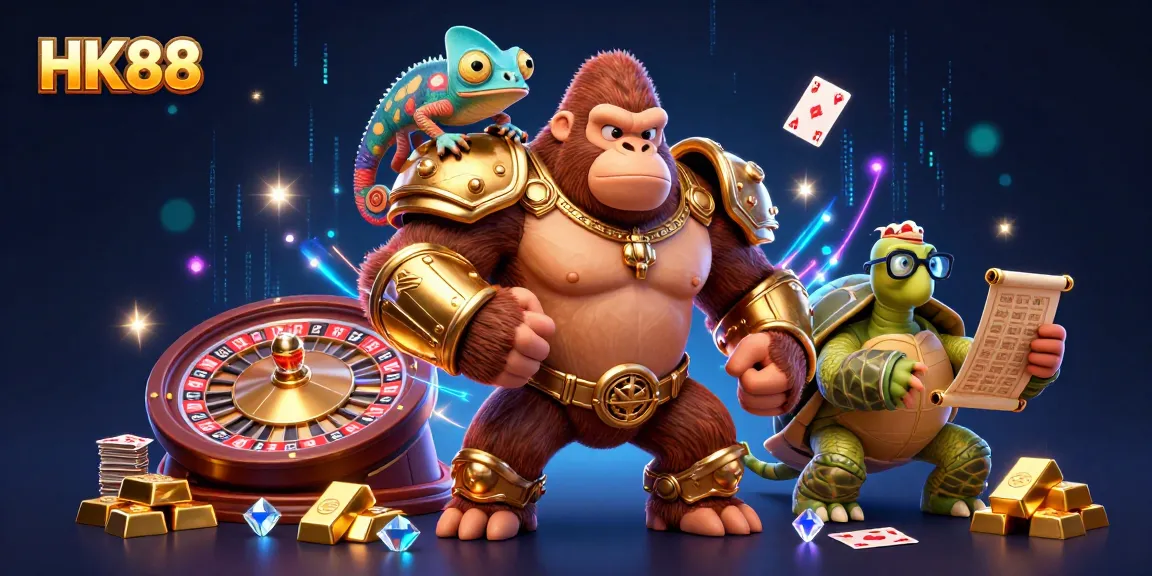 Join HK88 in an exciting casino scene full of vibrant colors and gaming action focused on the thrill of winning.