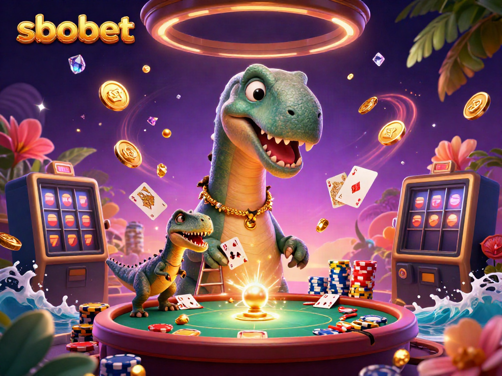 SBOBET offers a thrilling casino experience with vibrant gaming elements and engaging characters.