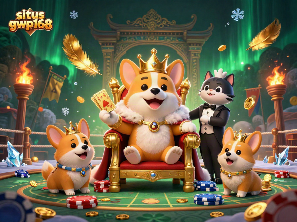 Permainan situs gwp168 dengan corgi kerajaan dan koin emas menggoda pemain untuk menang.