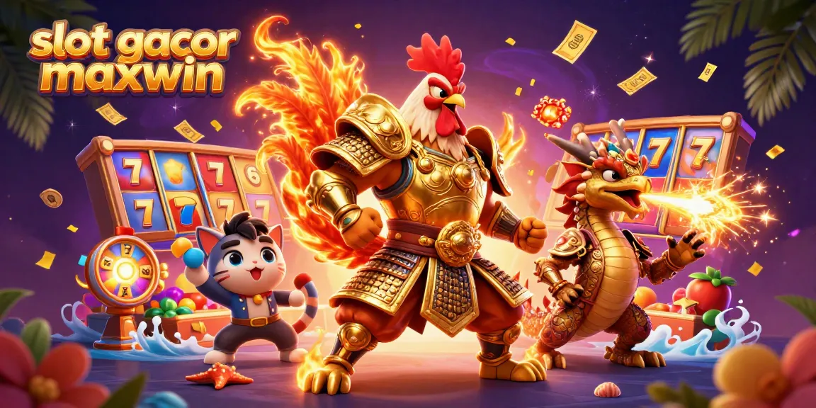Slot gacor maxwin menghadirkan ilustrasi karakter 3D beraksi dalam dunia slot dan jackpot yang dinamis.