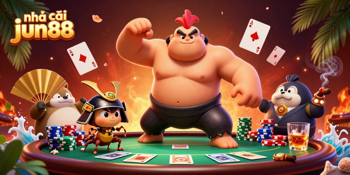Engage in exciting gaming at nhà cái jun88 with a powerful sumo wrestler, skilled samurai cricket, and a stylish tanuki announcer.