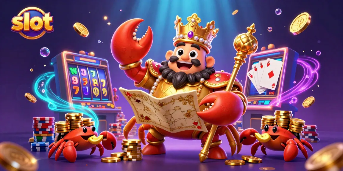 Engage in thrilling slot action with the vibrant crab emperor and magical casino elements.