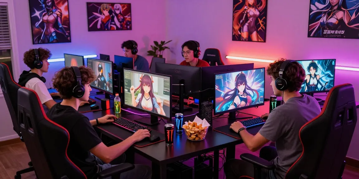 Engaged gamers enjoying popular hentai games during a vibrant online session.