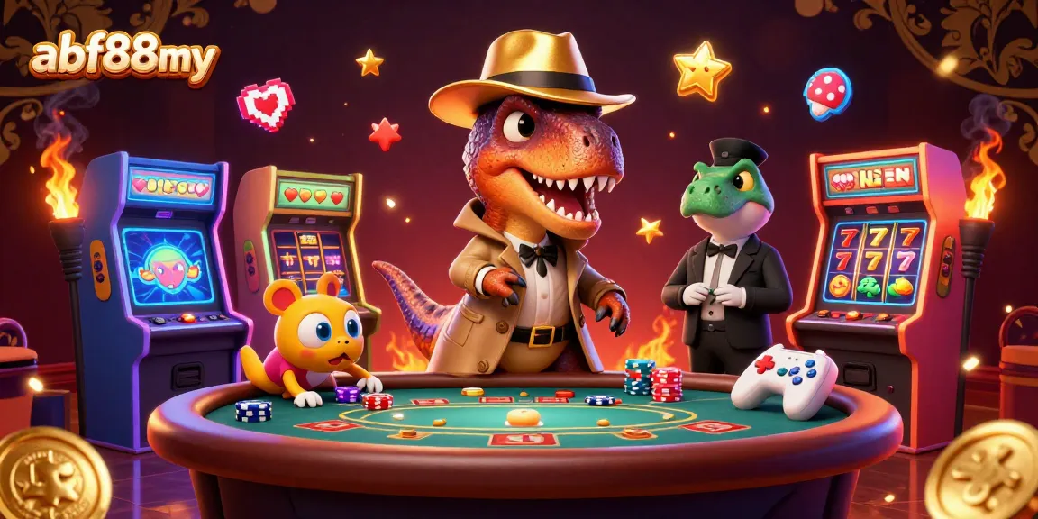 Join the fun with afb88my's animated characters at the blackjack table amidst vibrant casino games.