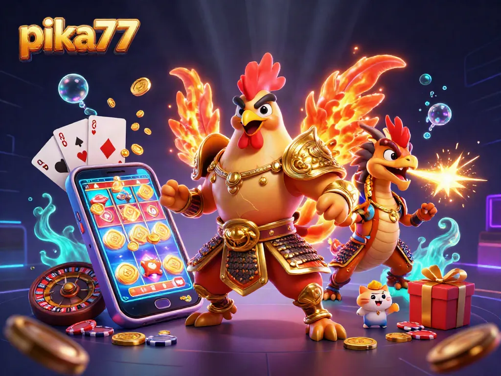 Join the fun at pika77 with vibrant casino elements and animated characters