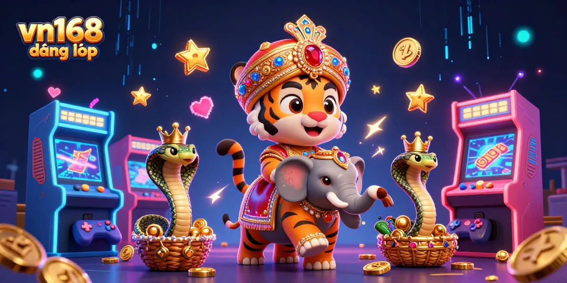 Experience thrilling vn168 đăng nhập with vibrant casino scenes featuring playful characters and rich game elements.