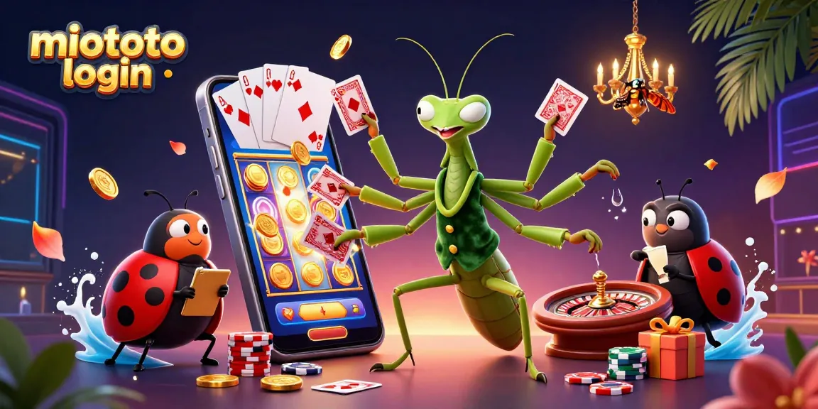 Experience the excitement of miototo login with a lively casino scene featuring a mantis card sharp and vibrant game elements.