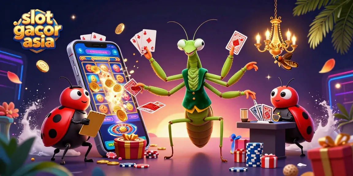 Menggambarkan slot gacor asia dengan karakter unik dalam suasana kasino yang meriah dan dinamis.