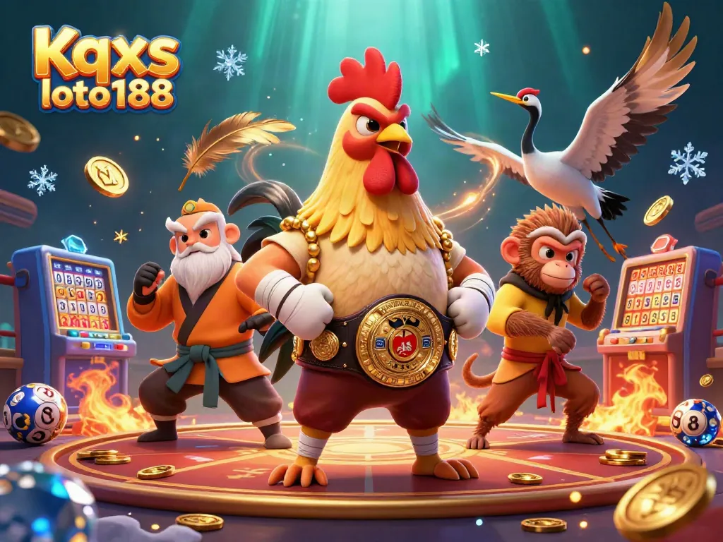 Experience thrilling lottery action with Kqxs loto188 as dynamic characters celebrate at a vibrant betting arena.
