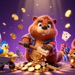Experience exciting slot online action with a 3D cartoon beaver and vibrant casino elements bursting with energy.