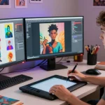 Creating immersive NSFW AI characters in a vibrant digital art studio