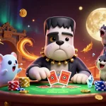Experience vipph gaming excitement with unique characters dealing cards in a haunted casino ambience.