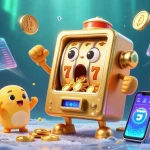 Celebrate CO88 big wins with a vibrant, joyful scene of winning slot machines and crypto coins cascading.