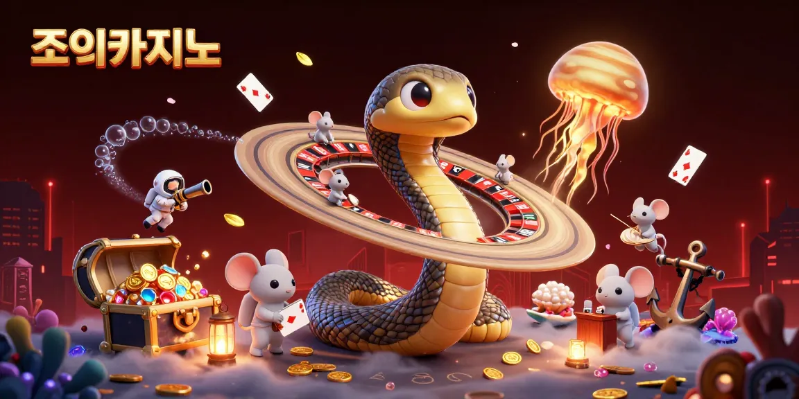 Spin and win at 조이카지노 with vibrant characters and dynamic casino elements in a cosmic setting.
