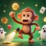 Engage with Luckywin's thrilling atmosphere as a mischievous monkey juggles gold in a haunted casino.