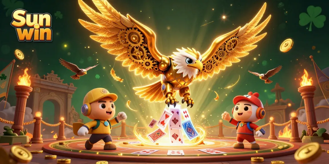 Join the adventure with Sun win as the golden eagle soars through a vibrant casino landscape.