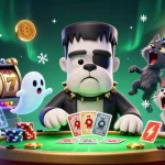 Play slot777 and enjoy thrilling jackpot chances with animated characters at a casino table.