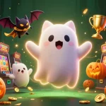SUNWIN game showcases a friendly ghost cat and bat companion enjoying dynamic casino elements in a vibrant scene.
